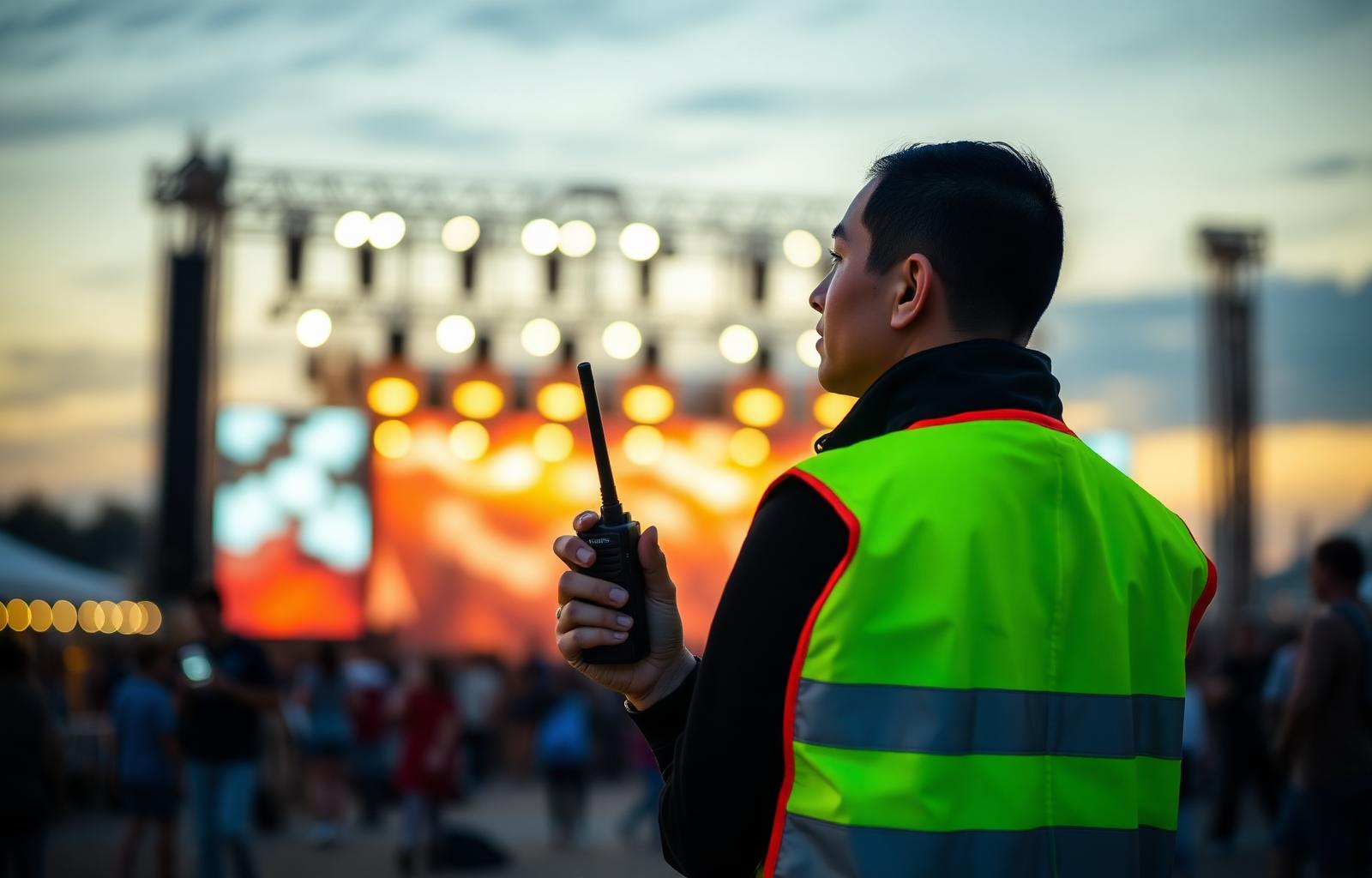 Vektere i gule vester på festival foran hovedscene